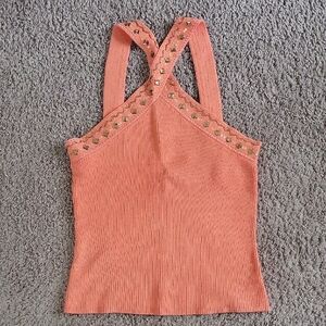 Embellished Coral Tank Top